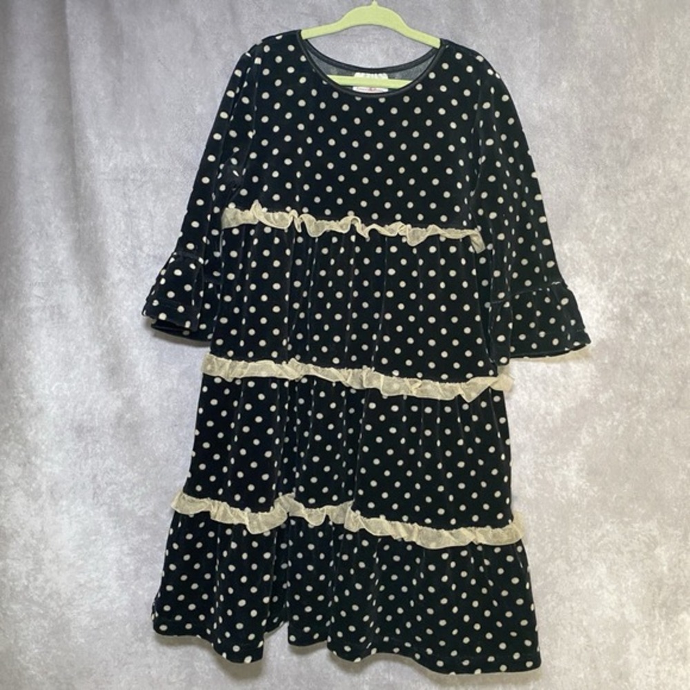 Hanna Andersson 120 Girls 6-7 Black Gold Polka Dot Velvet Tiered Twirls